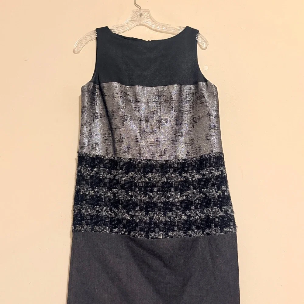 Tory‎ Burch 2008 Ready-to-Wear Runway Mixed Media Metallic Sheath Dress Size 6